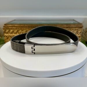 Ralph Lauren Long Slim Silver-Tone Buckle/Gray Fabric Belt - EUC size 4